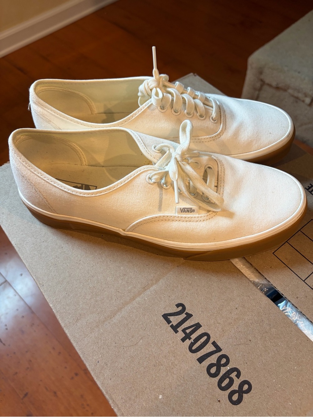 Vans Authentic Canvas Sneakers in White with Gum Sole